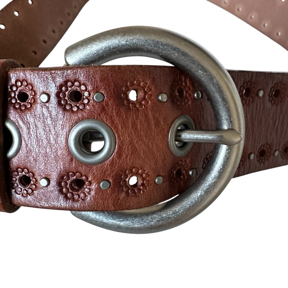 Fossil Flower Tooled Leather Western Style Belt Cowgirl Size Large - Picture 7 of 11